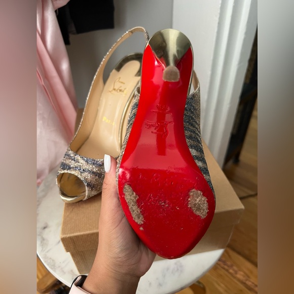Christian Louboutin Glitter Sirene Gamma Talon 120 Slingback Heels - Picture 4 of 7